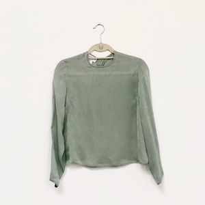 Vintage Sage Green Floral Blouse / XS-S